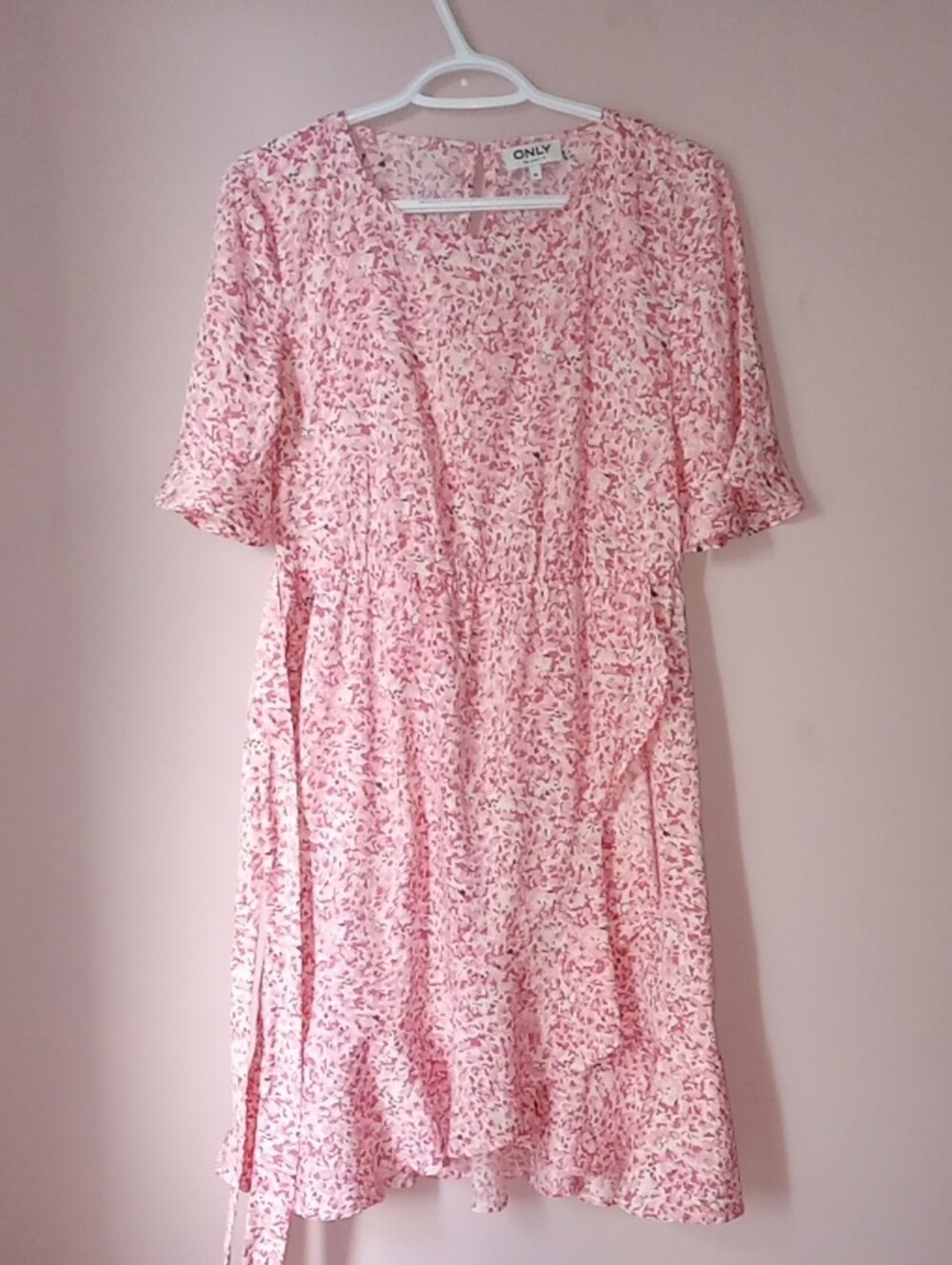 ONLY Pink Floral Midi Dress with Flutter Sleeves